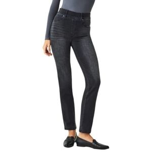 SPANX Straight Leg Stretch Denim Pull On Jeans Vintage Black Small Petite